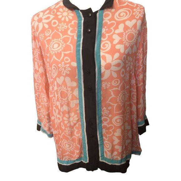 Vintage Bob Mackie 100 percent silk wearable art button down blouse. Size L - Picture 3 of 13
